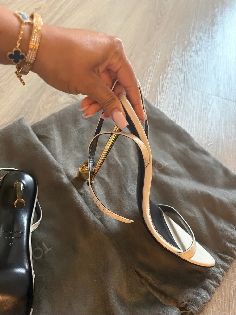 Tom Ford Black and White Leather Strappy Pointed-Toe Heels